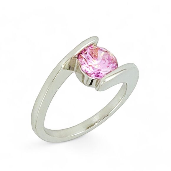 Dimayson Jewelry - Sterling Silver 925 Round Bezel Pink CZ Ring